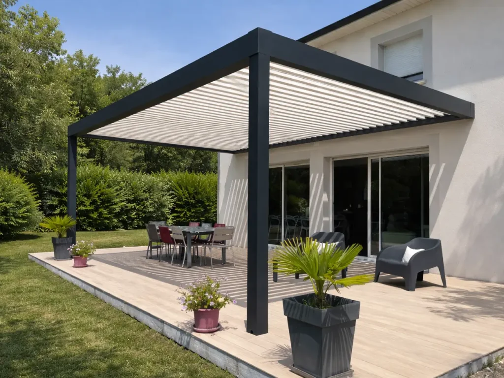 Pergola moderne sur terrasse en bois